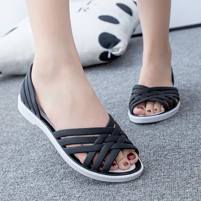 Sandals Summer New Hollow Out Beach Shoes Fashion Outdoor Jelly Sandalias Mujer Flat Casual Comfortable Soft Sole Mom Shoes image 1
