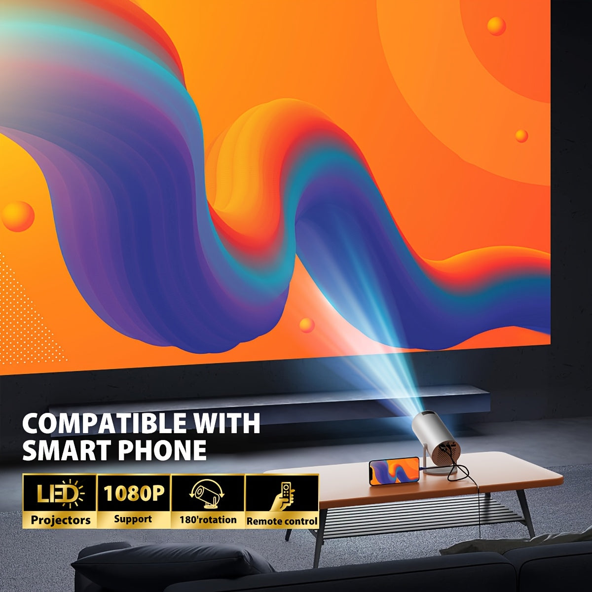 [HD Projector For Home] 1080P High-Definition Projector | Keystone Correction, Fast Focus, 180° Rotation, Compatible With Phones, Tablets & Laptops, Perfect For Home Theater, Black Friday Deals & Holiday Gifts