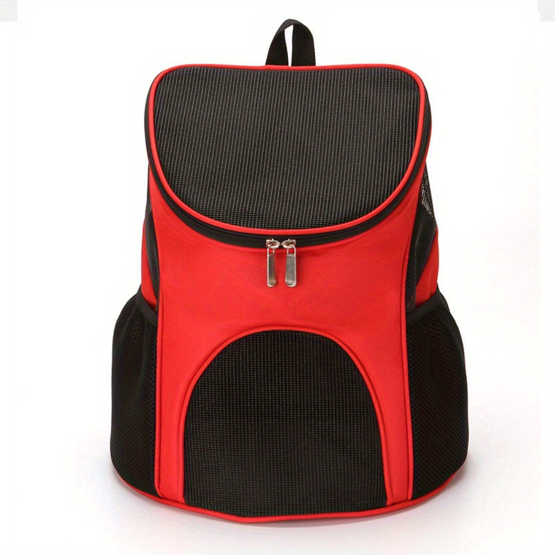 Foldable Pet Travel Carrier Backpack - Durable Red & Black, Breathable Mesh Design with Zipper Closure for Cats & Dogs, Portable Pet Carrier | Stylish Pet Gear | Durable Fabric