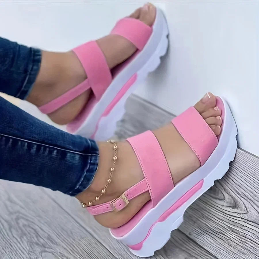 Open Toe Shoes Summer Women Non Slip Durable Women's Sandals Wedges Basic Buckle Slippers Women Zapatos De Mujer Footwear image