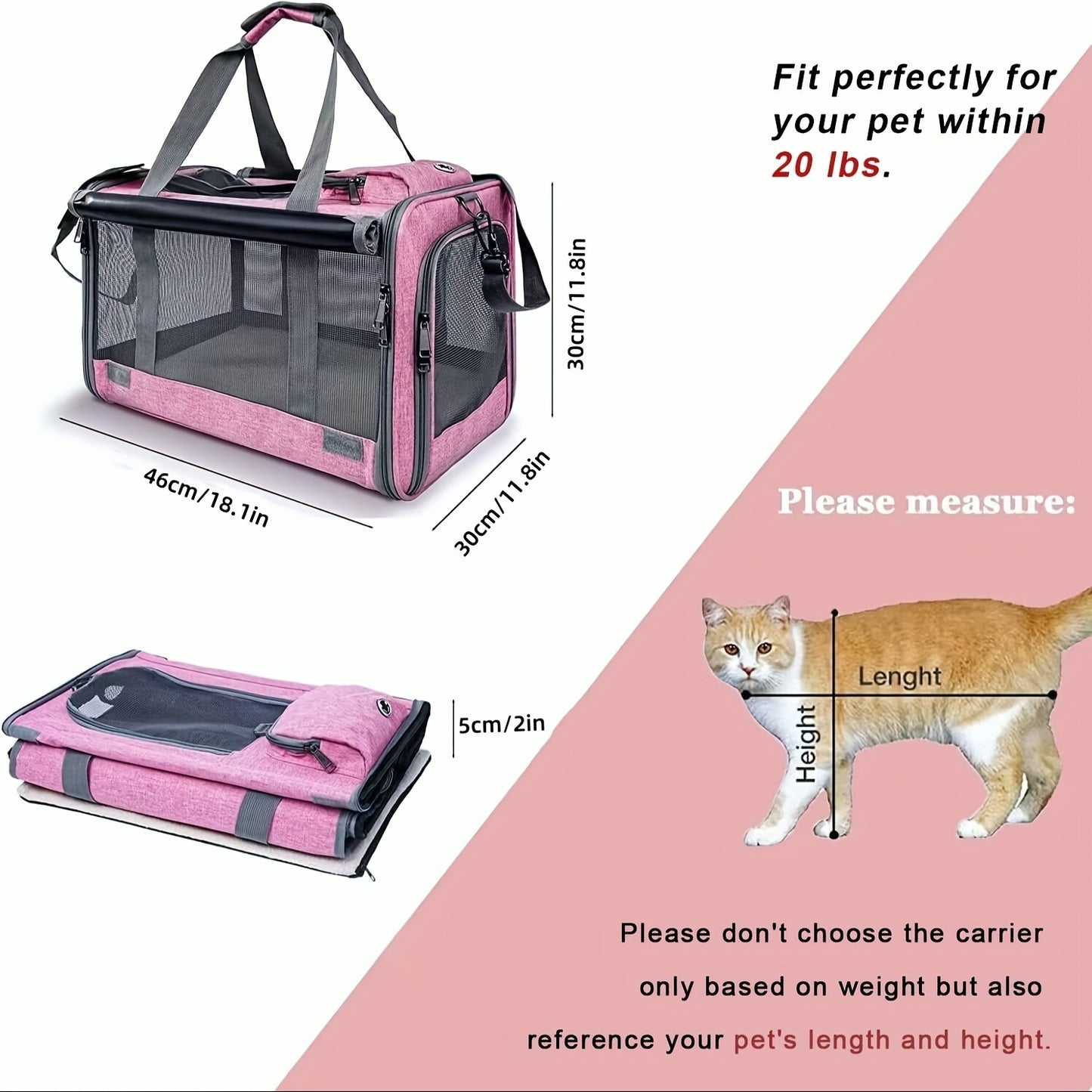 1pc Large Soft-Sided Cat Carrier - Comfortable, Airline Approved, Portable Pet Travel Bag for Kitten, Dog, Reptile, Squirrel - Durable, Easy to Clean, Ventilated Design