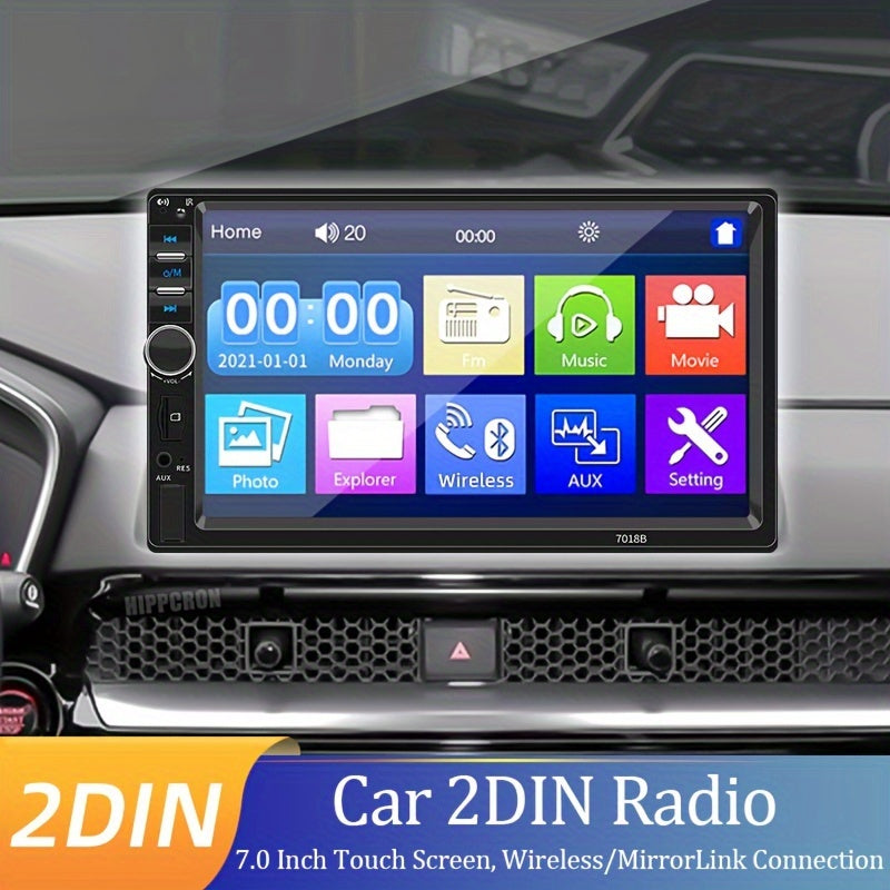 Car MP5 Dual Rod Radio, Portable 7-inch HD Touch Screen, Synchronous GPS Navigation Audio Car Radio Receiver, Wireless Wireless Multimedia Player, Compatible with Android/Apple Mobile Phone Systems, Optional Reverse Camera, S