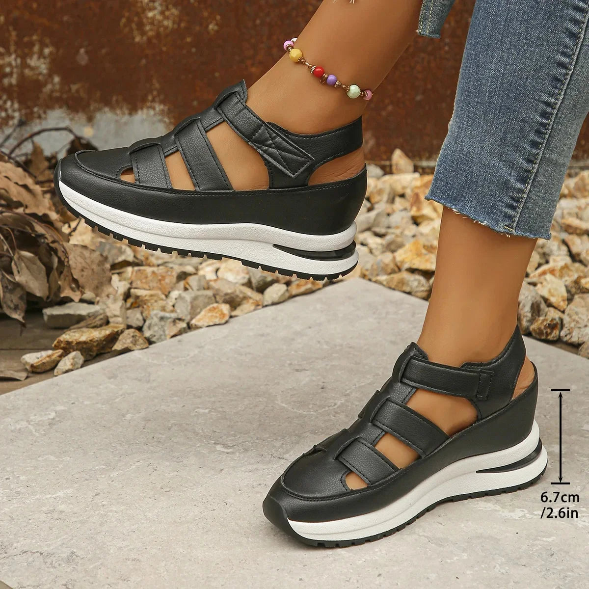 Ladies Shoes 2025 High Quality Buckle Strap Women's Sandals New Closed Toe Office and Career Summer Solid Wedge Sandals Zapatos image