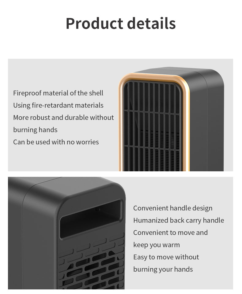 Quiet 500W Ceramic Electric Space Heater, Square Shape, 110-130V US Plug, No Energy Efficiency Rating, Tip-over Protection, Portable Heating Equipment for Bedroom, Living Room, Office