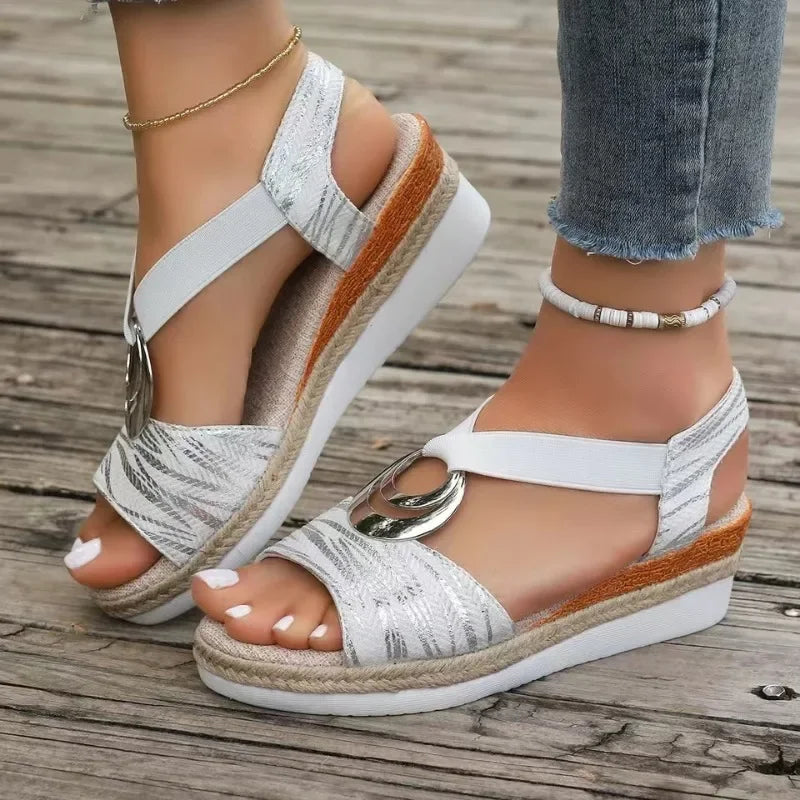Women's Wedges Sandals 2024 Summer Snake Print Platform Sandals Gladiator Shoes Woman Comfort Casual Med High Heels Sandals image