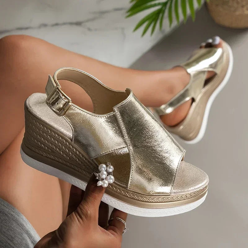 Peep Toe Wedge Sandals Women Summer Back Strap Buckle Platform Sandles Woman Fashion Thick Sole Sandalias Roman Shoes 2024 image 1