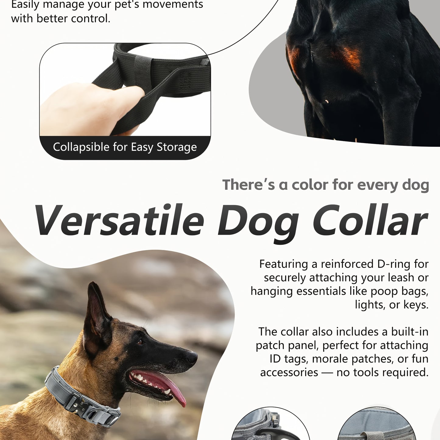 Tactical Nylon Dog Collar with GPS Holder, Adjustable Military-Style Collar for Dogs, Heavy-Duty Training Collar for All Breeds, Heavy Duty Collar | Secure Fit Collar | Adjustable Colla