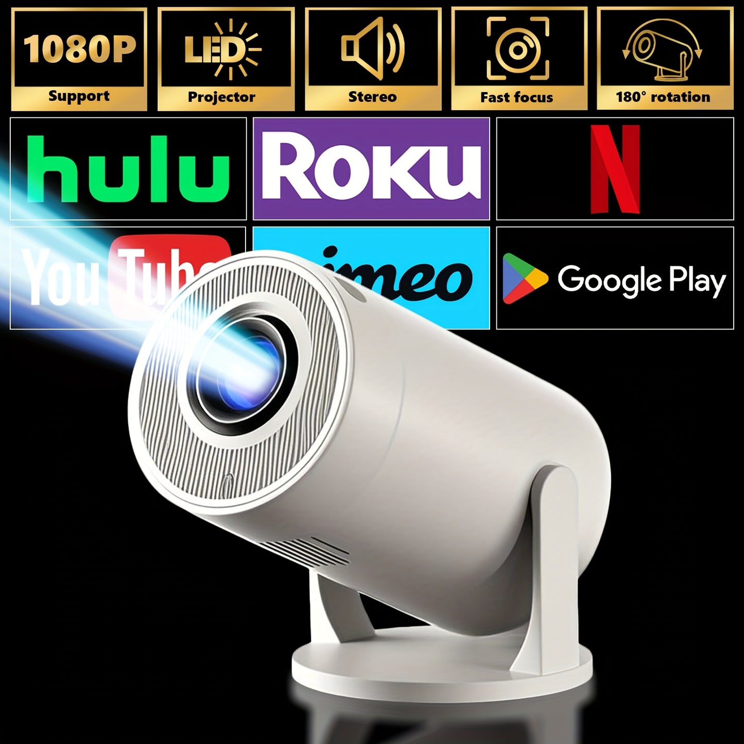 [HD Projector For Home] 1080P High-Definition Projector | Keystone Correction, Fast Focus, 180° Rotation, Compatible With Phones, Tablets & Laptops, Perfect For Home Theater, Black Friday Deals & Holiday Gifts