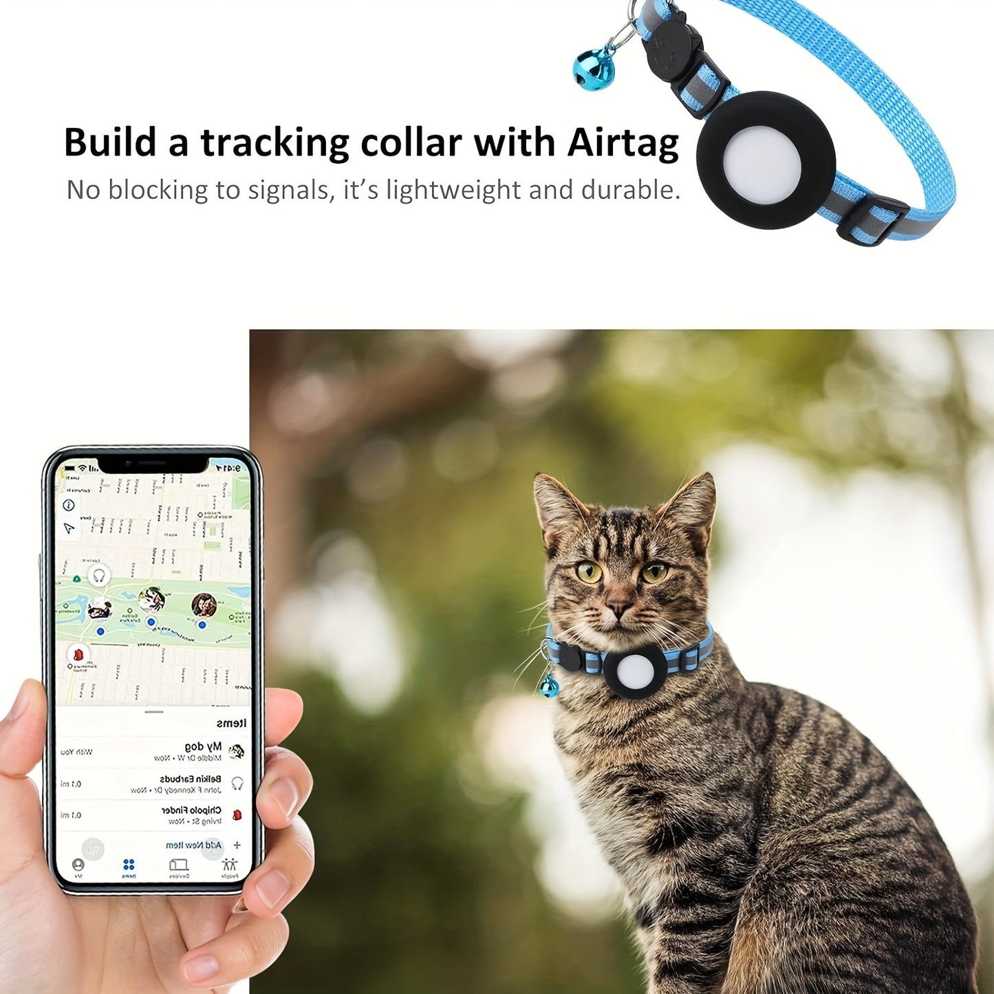 Reflective GPS Cat Collar - Airtag Device Holder With Bell For Kittens - Christmas Gift