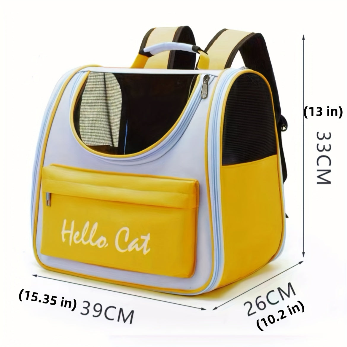 Hello Cat Foldable Pet Carrier Backpack - Large Capacity Collapsible Carrier with Multiple Compartments, Durable Mesh & Zipper Closure for Cats & Small Dogs, Travel, Vet Visits, Shopping, Cat Backpack Carrier, Mesh Visibility