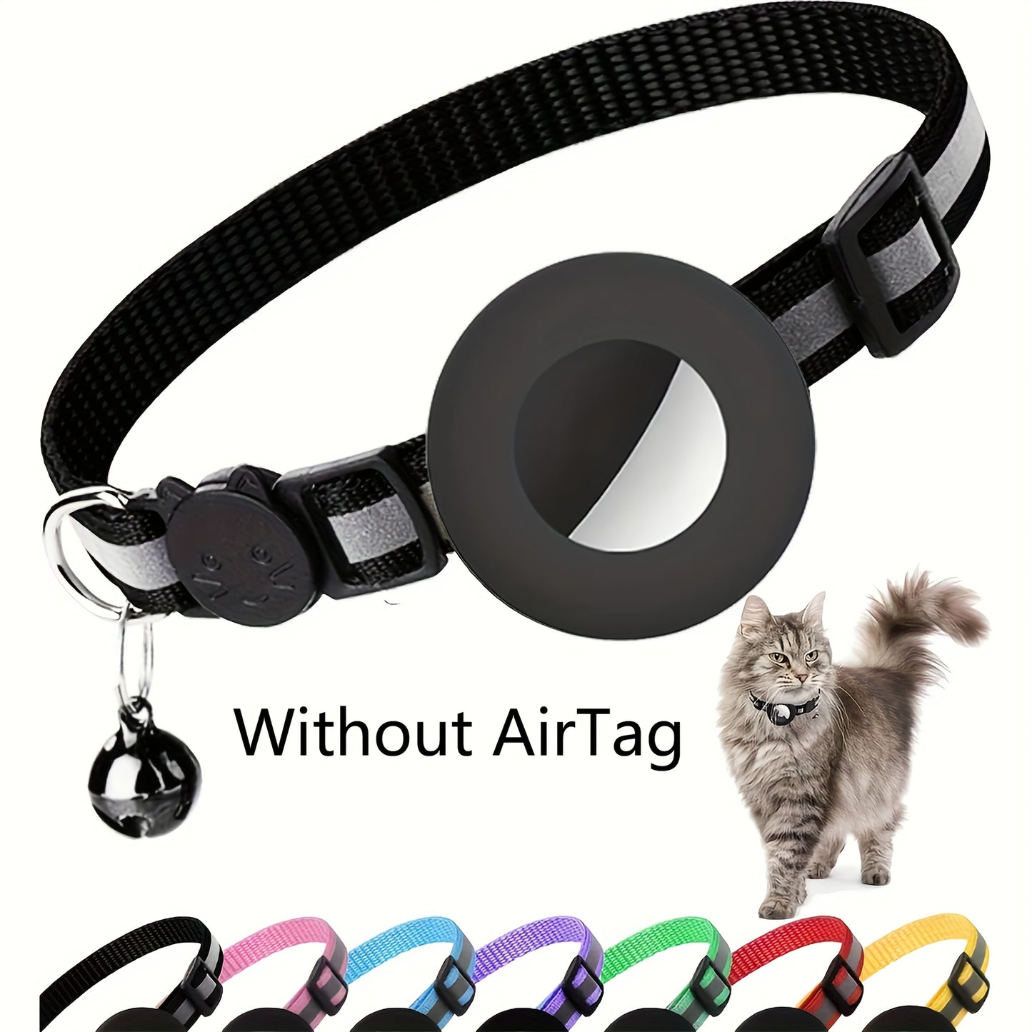 Reflective GPS Cat Collar - Airtag Device Holder With Bell For Kittens - Christmas Gift