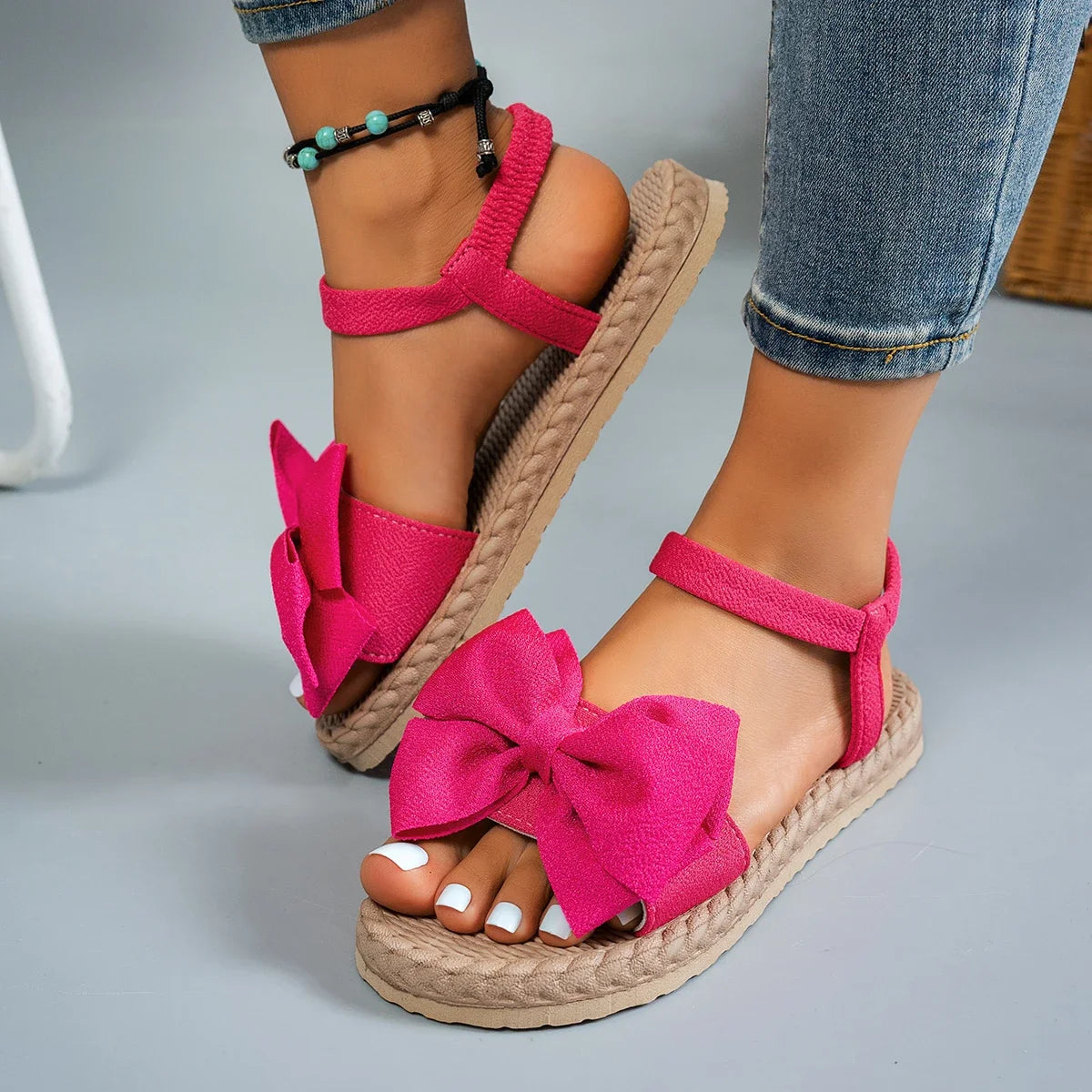 Women Sandals 2024 New Summer Lightweight Sandals Fashion Beach Casual Slippers Outdoor Bow Tie Flat Shoes Home Slides Women image 1