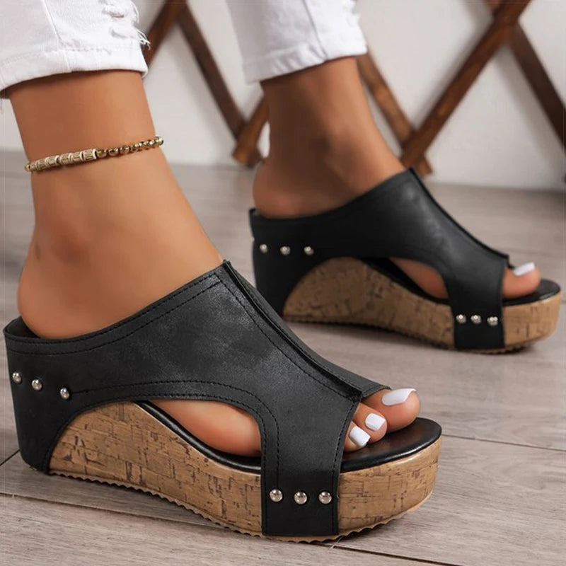 Women's Sandals High Heels Sandals With Wedges Shoes Woman Platform Sandals Summer Peep Toe Heeled Slippers Sandalias De Mujer image