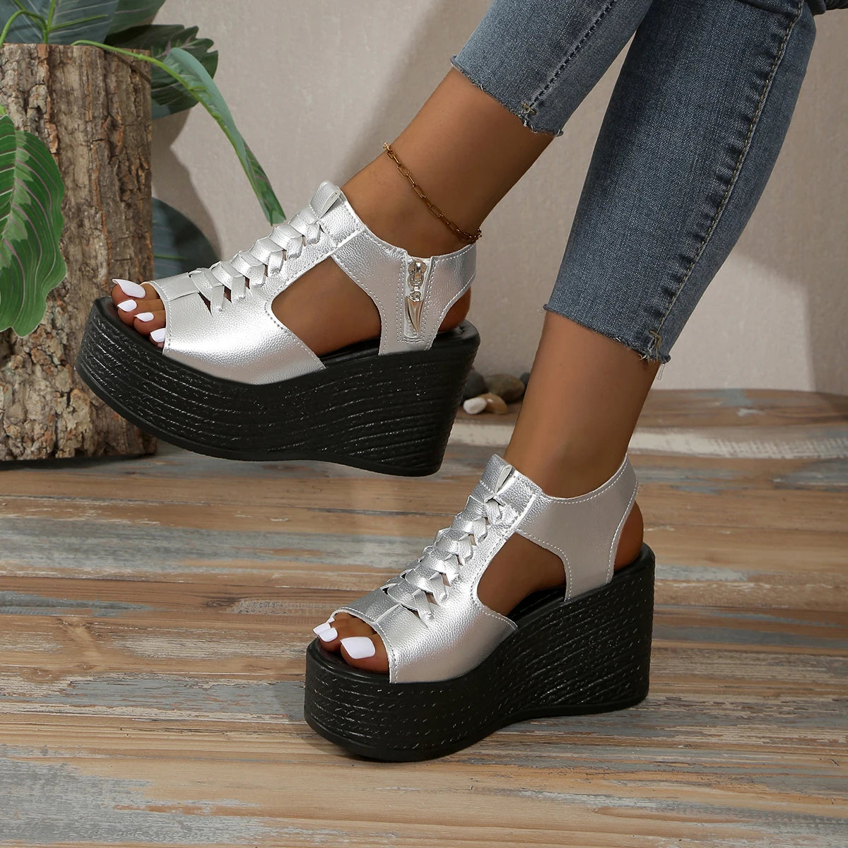 Women Sandals Summer New Wedges Platform Sandals Women Sexy High Heels Shoes Peep Toe Open To Walking Designer Sandals Women image 2