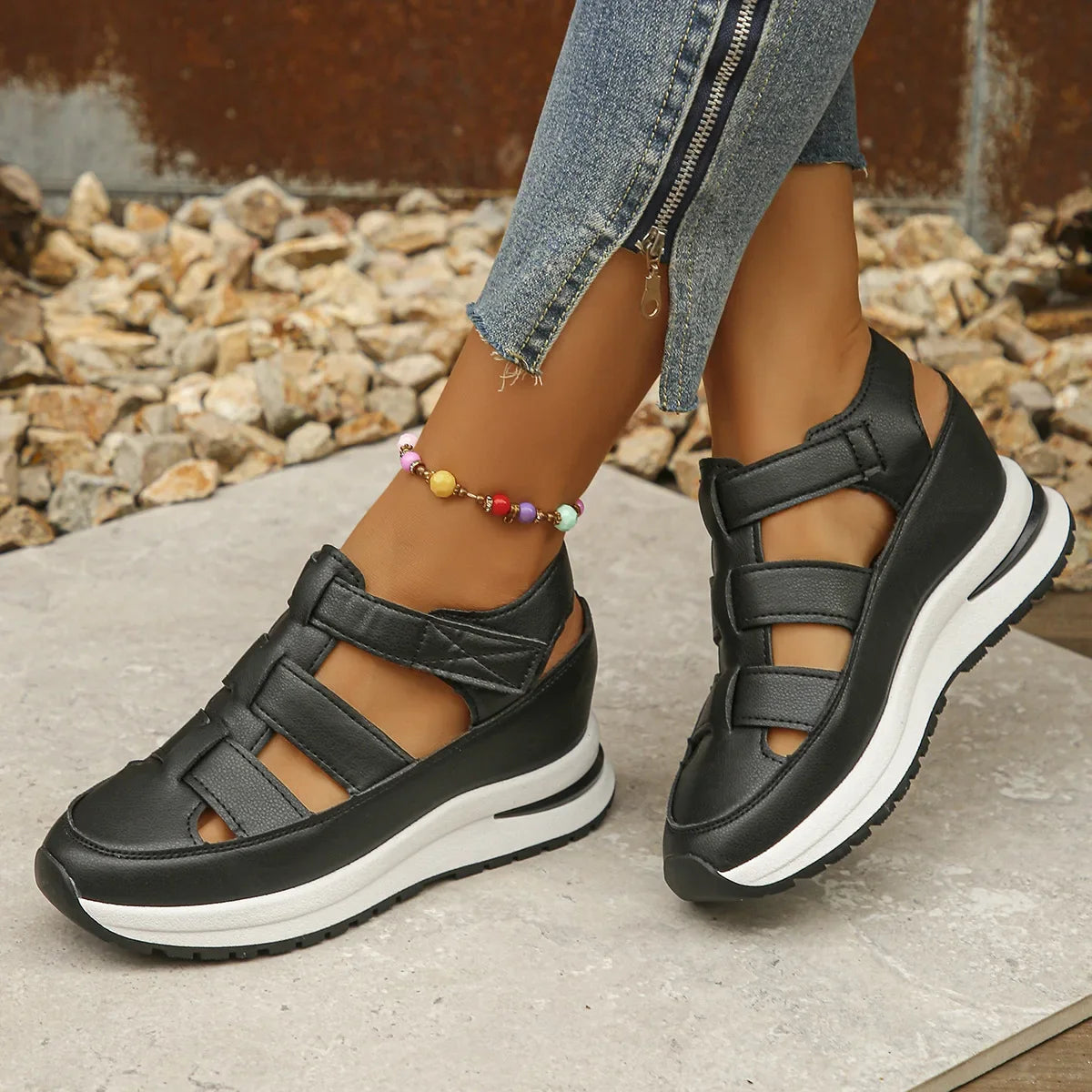 Ladies Shoes 2025 High Quality Buckle Strap Women's Sandals New Closed Toe Office and Career Summer Solid Wedge Sandals Zapatos image 0