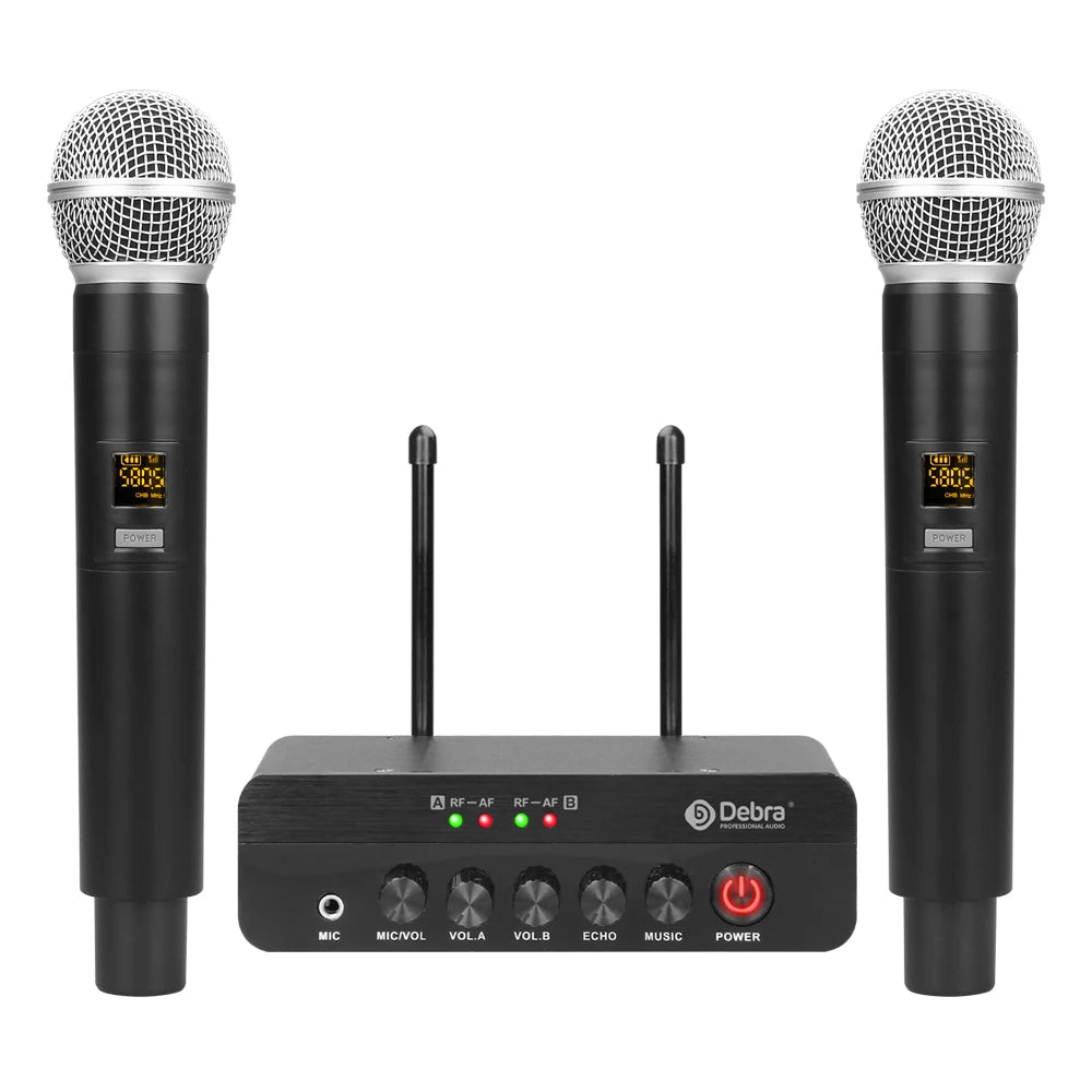 Debra X7 Karaoke 2 Channel Wireless Microphone System, 5.0 Bluetooth, DSP Reverb, Fiber Optic Interface For Karaoke And Church