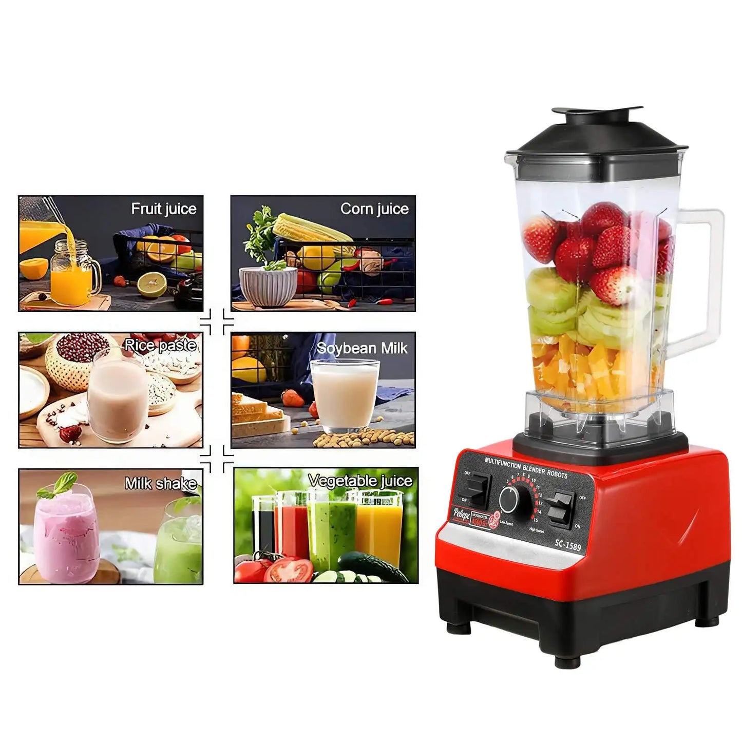 2000W Heavy Duty Commercial Blender Stationary Mixer Food Processor Ice Smoothies for Kitchen High Power Juicer Blender BPA Free