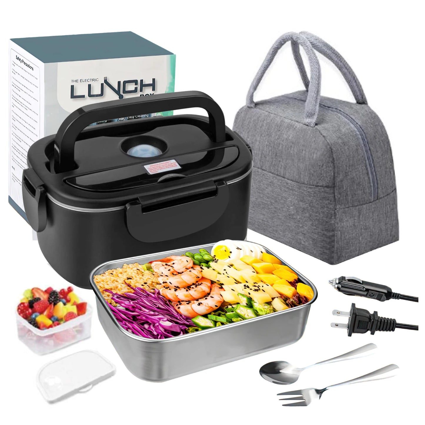 Electric heated lunch box 75W stainless steel detachable 1.8 L heating bowl 12V/24V/220V, car/truck/office dining box