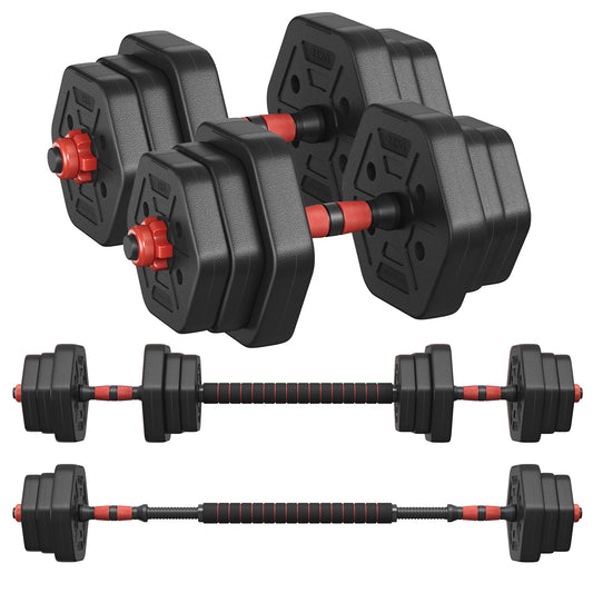 SONGMICS Dumbbell Set, 20 kg Weights with Connecting Bar, Hexagon, Adjustable Weight Plates, for Men Women Workout, Ink Black