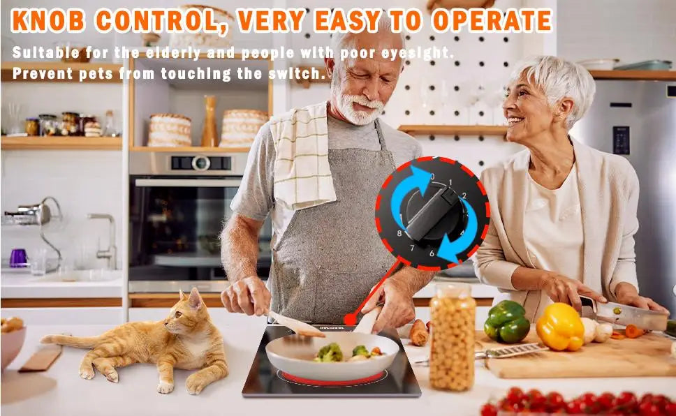 Karinear 2 Burners Electric Cooktop 12Inch Built-in Stove Top Knobs Control Residual Heat Indicator, 220v- 240v No Plug included