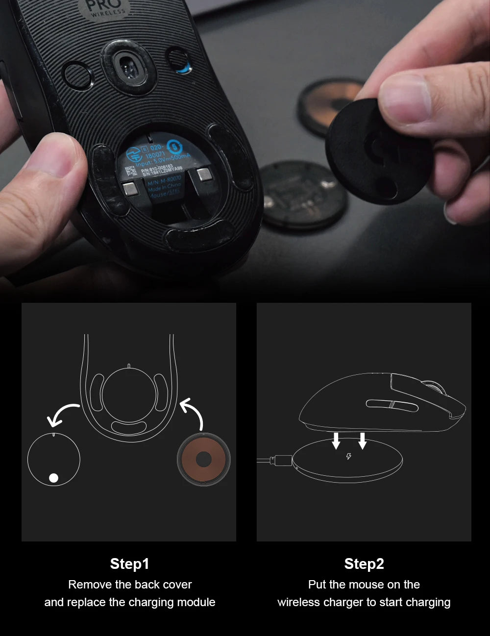 For Logitech Mouse Wireless Charging QI Module Base for Logi G502 G703 G903 G Pro X GPW Wireless Charger Mouse Accessories