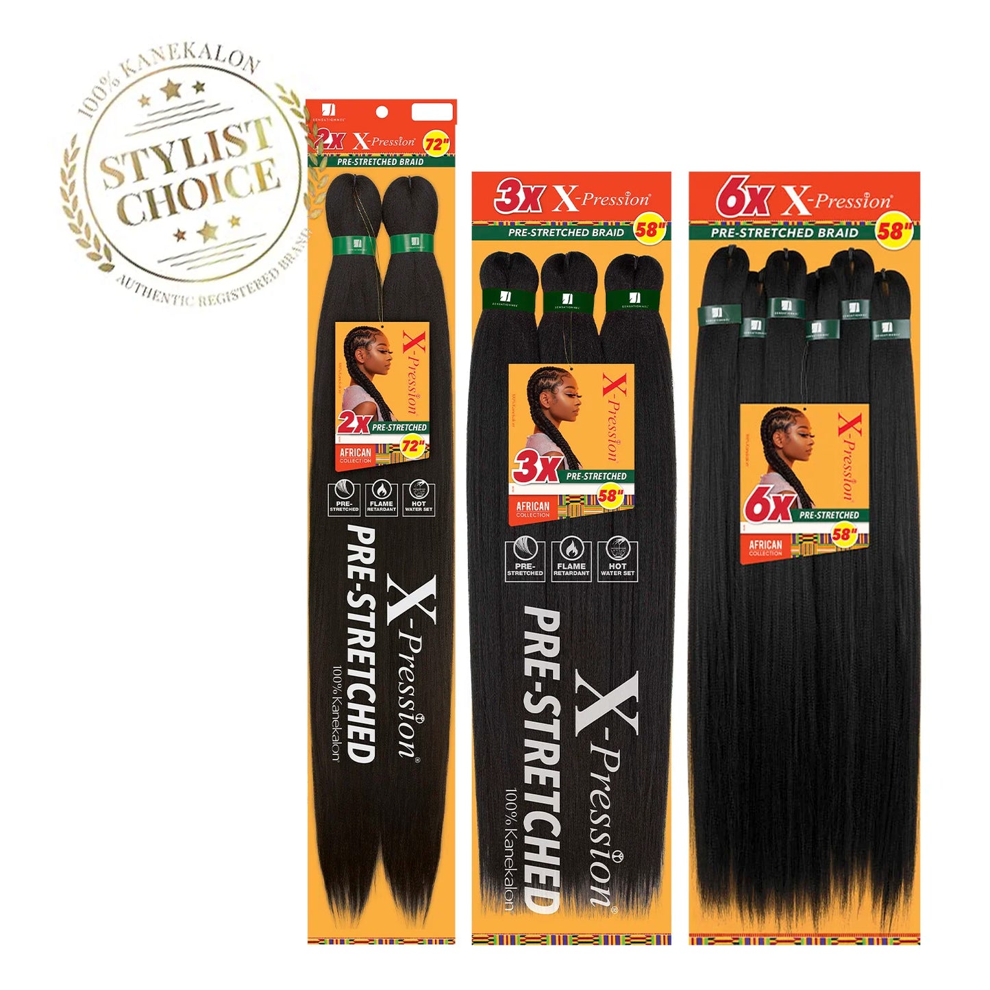 Sensationnel African Collection Braids 6X X-Pression Pre-Stretched Braid 58" - Lightweight, Long-Lasting