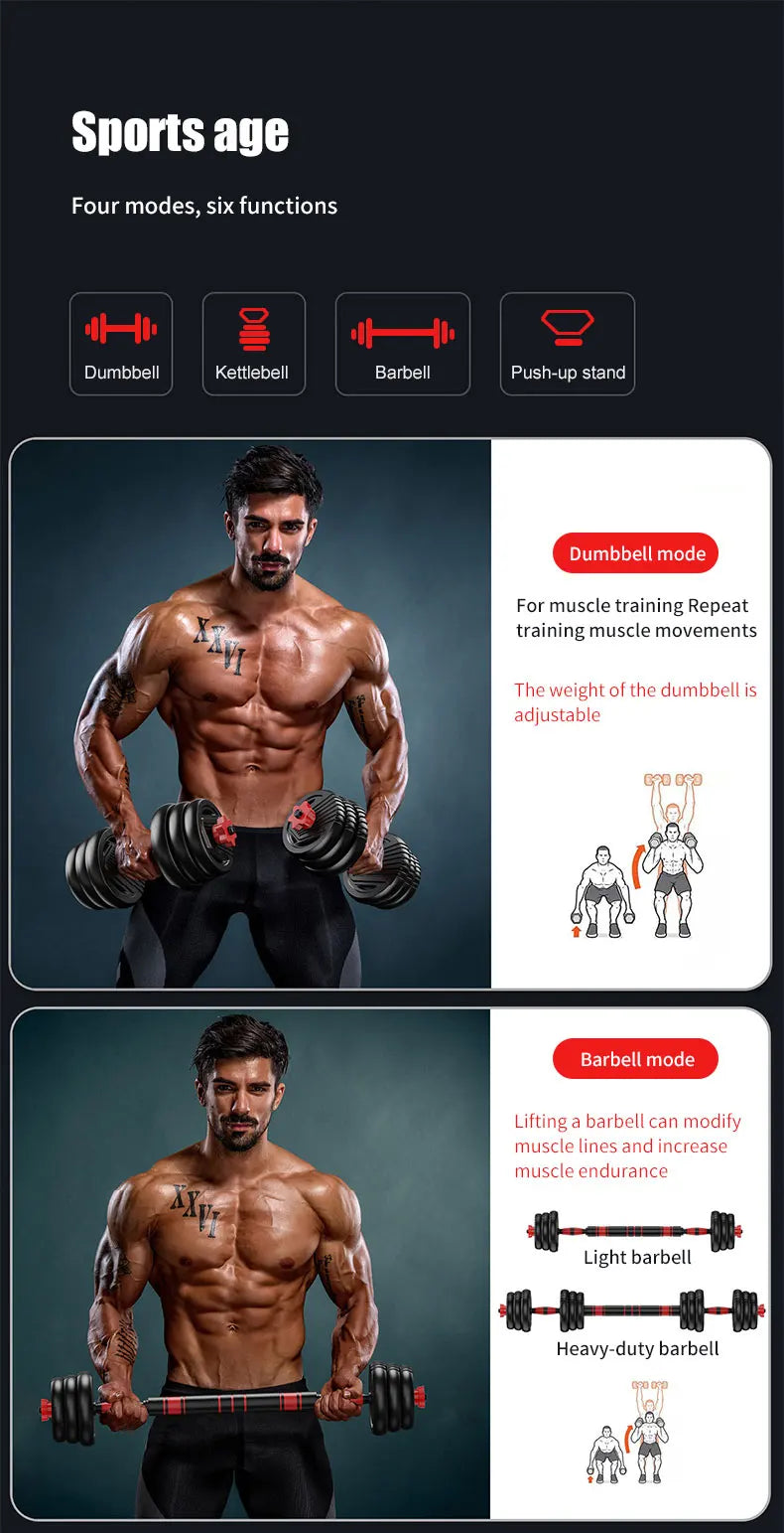 4-in-1 Adjustable Weight Dumbbell Set 22lb– Multi-Function Home Gym Equipment for Men & Women – Convertible Dumbbell, Kettlebell