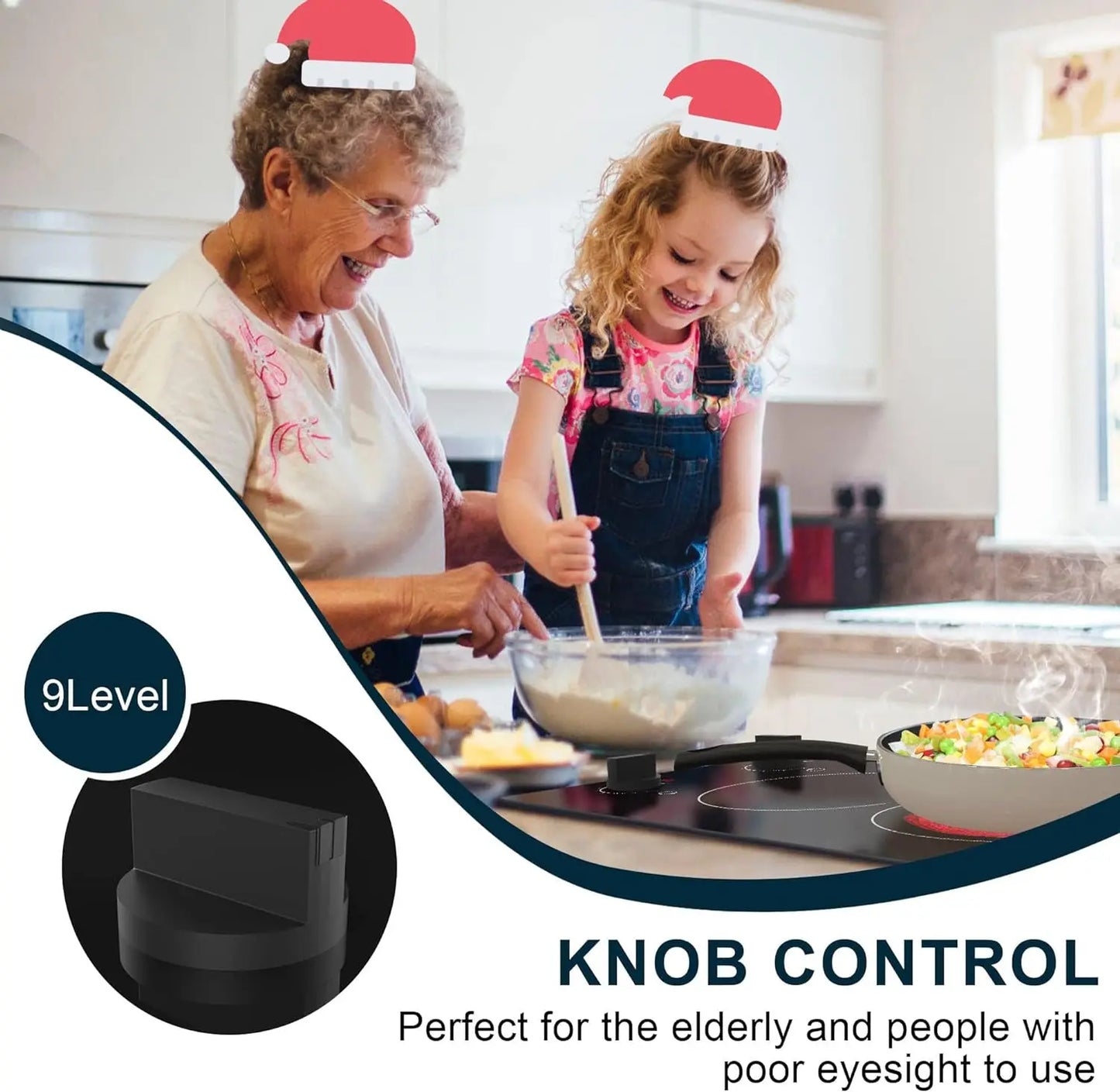 Karinear 2 Burners Electric Cooktop 12Inch Built-in Stove Top Knobs Control Residual Heat Indicator, 220v- 240v No Plug included