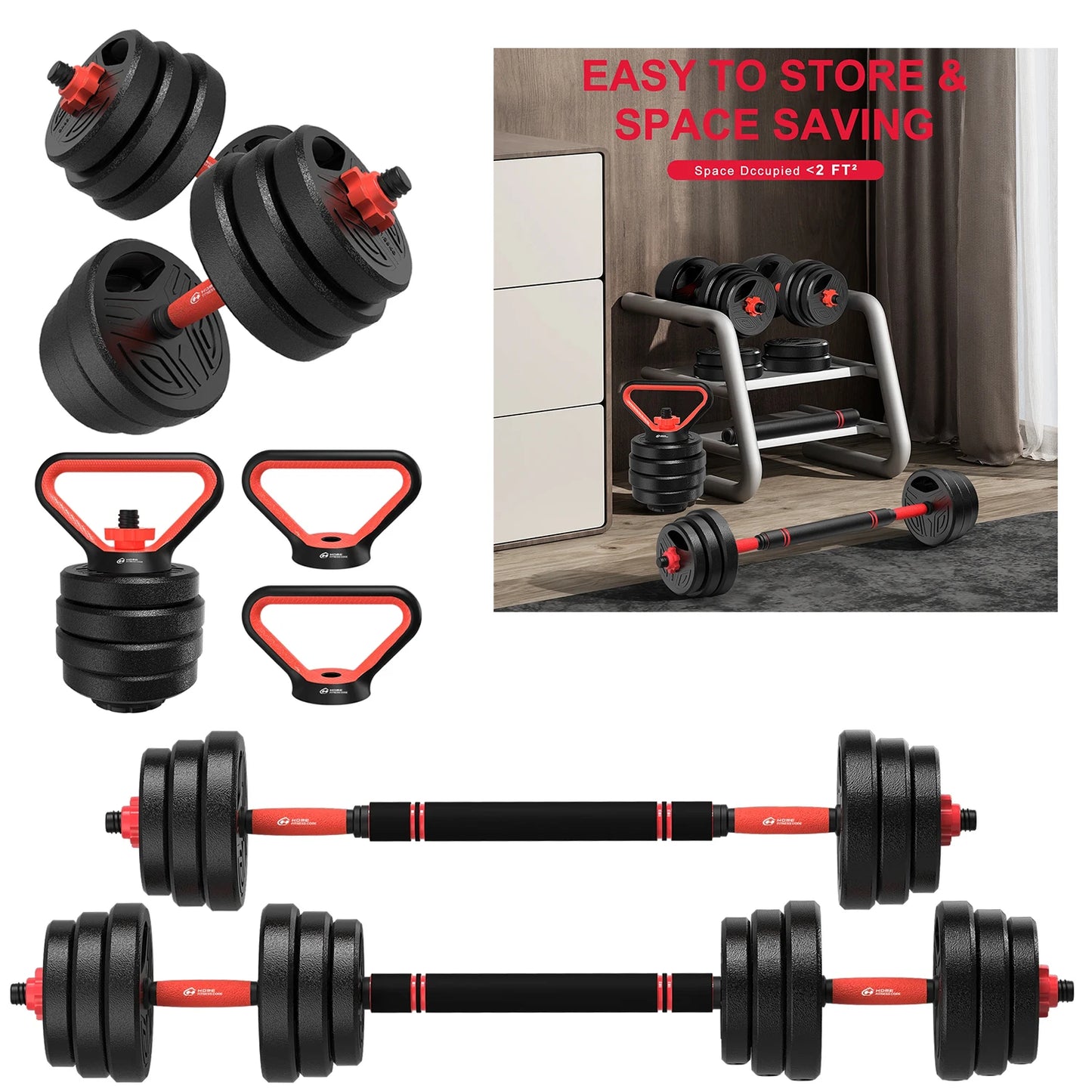 3-in-1 Dumbbell Barbell Set 20kg Weights Dumbbell Bars Adjustable Dumbbells Dumbbell Set for Strength Training Fitness Home Gym