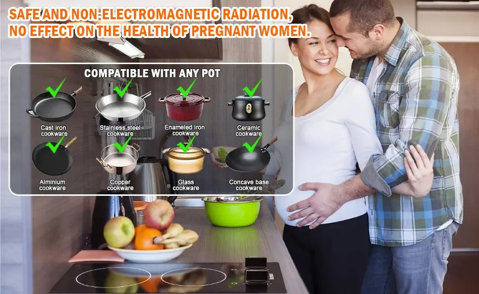 Karinear 2 Burners Electric Cooktop 12Inch Built-in Stove Top Knobs Control Residual Heat Indicator, 220v- 240v No Plug included