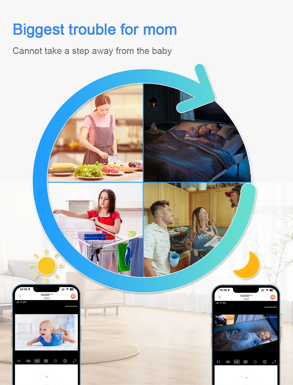 4MP 2K WiFi indoor high-definition crying detection baby monitor full-color night vision 360 degree rotating network camera
