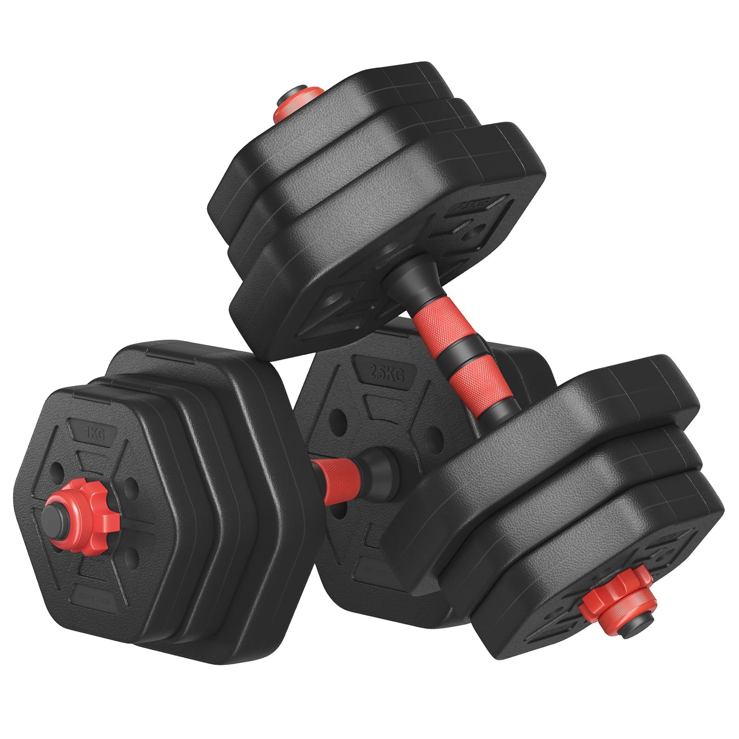 SONGMICS Dumbbell Set, 20 kg Weights with Connecting Bar, Hexagon, Adjustable Weight Plates, for Men Women Workout, Ink Black