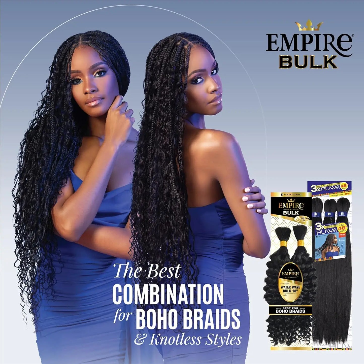 Sensationnel Empire Human Hair Braids Water Wave Bulk 18" - 100% Human Hair, Deep Wave Texture