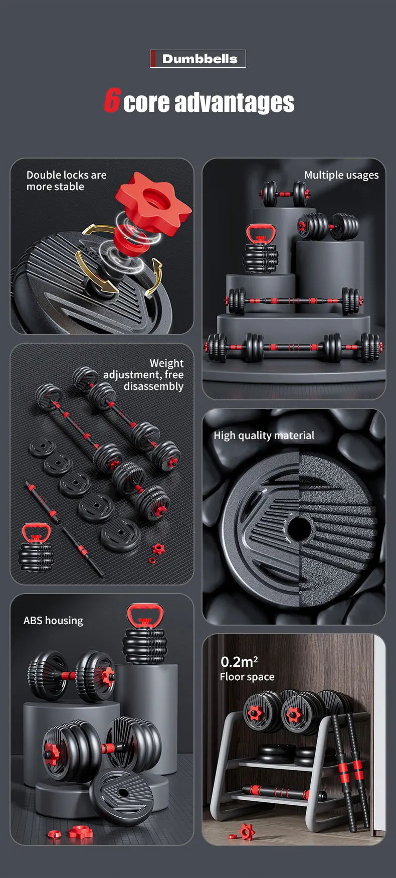 4-in-1 Adjustable Weight Dumbbell Set 22lb– Multi-Function Home Gym Equipment for Men & Women – Convertible Dumbbell, Kettlebell