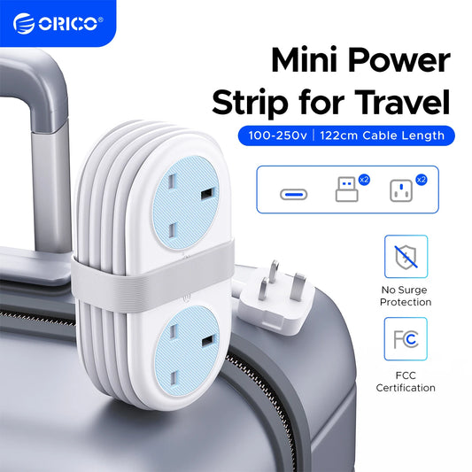 ORICO UK Plug Electrical Power Strip with  Multiple 2 AC Outlets 2 USB Port 1 Type C Port 1.2M Extension Cord Portable Travel