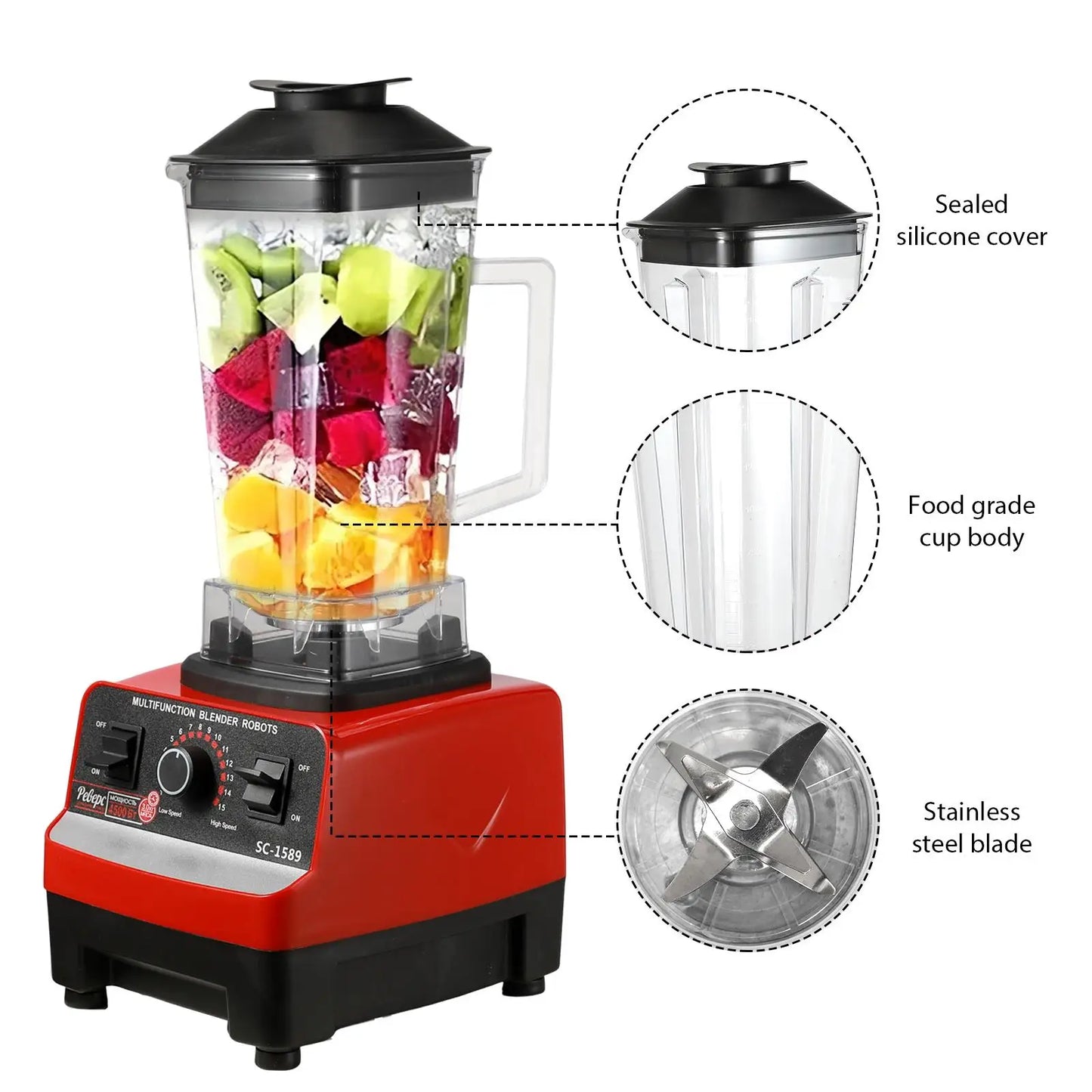 2000W Heavy Duty Commercial Blender Stationary Mixer Food Processor Ice Smoothies for Kitchen High Power Juicer Blender BPA Free