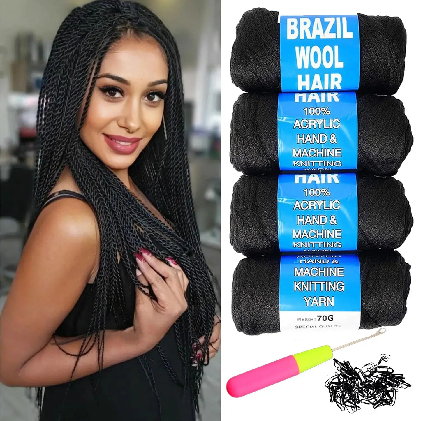 Kanekalon For Braiding 70g per bundle Brazilian wool hair flame retardant synthetic fiber for box braids Senegalese Twist Braids