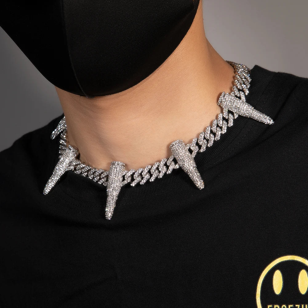 Uwin 12mm Cuban Link Chain Black Panther Zinc Alloy Bullets Necklace For Men Full Setting Rhinestones Fashion Jewelry For Gifts