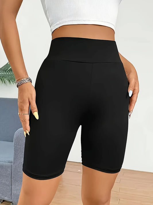 High-Waisted Cycling Shorts, Suitable for Women, in Solid Color, Made of Summer Sports Stretch Fabric, for Fitness and Yoga Work