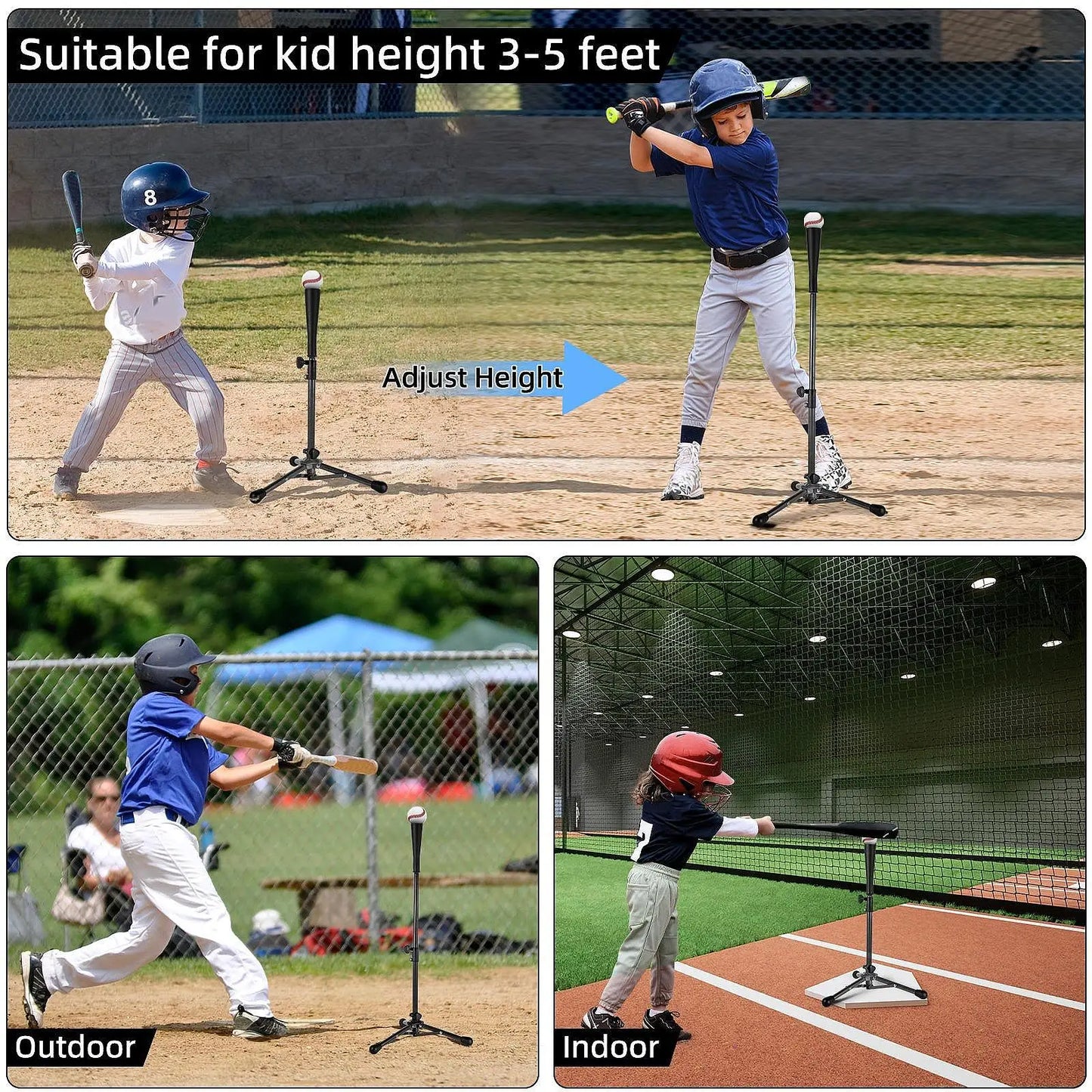 Foldable Baseball Batting Tee Tripod Adjustable Tripod Stand Tee for Hitting Training Practice Portable for Adult Kids Beginner