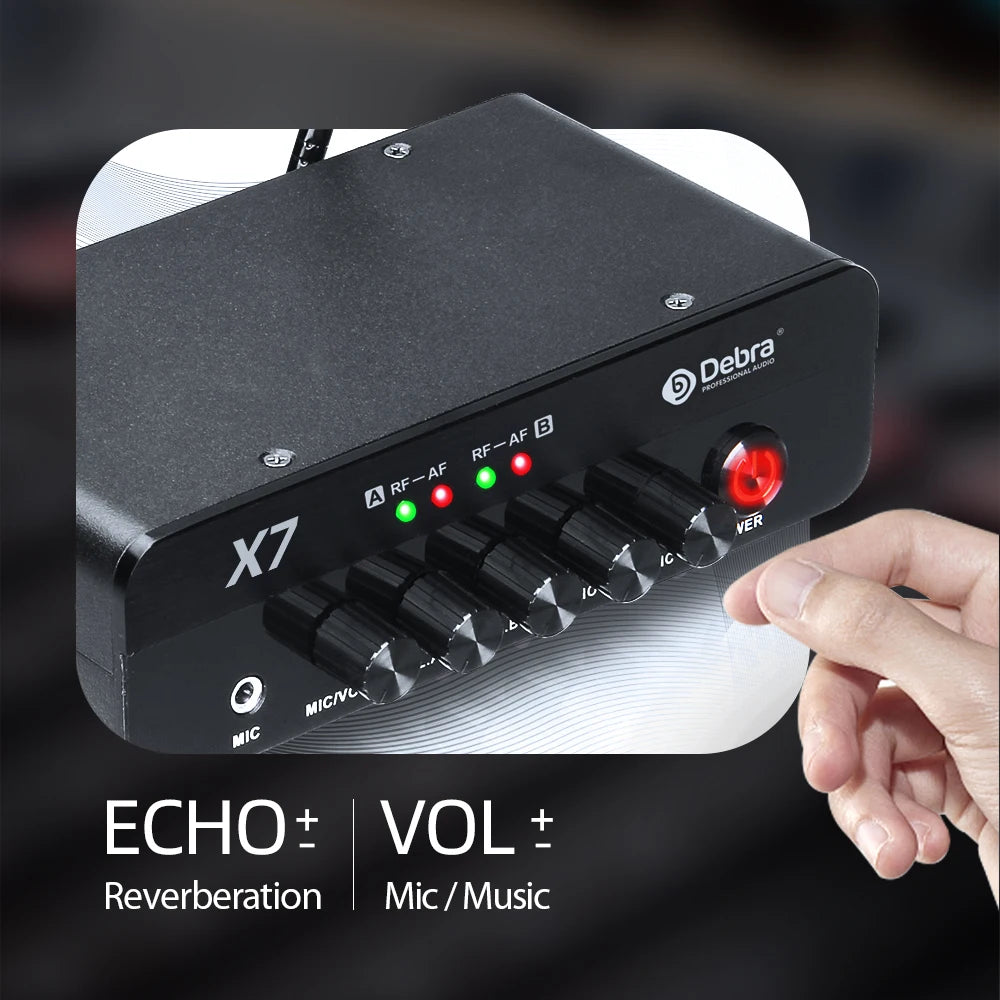 Debra X7 Karaoke 2 Channel Wireless Microphone System, 5.0 Bluetooth, DSP Reverb, Fiber Optic Interface For Karaoke And Church