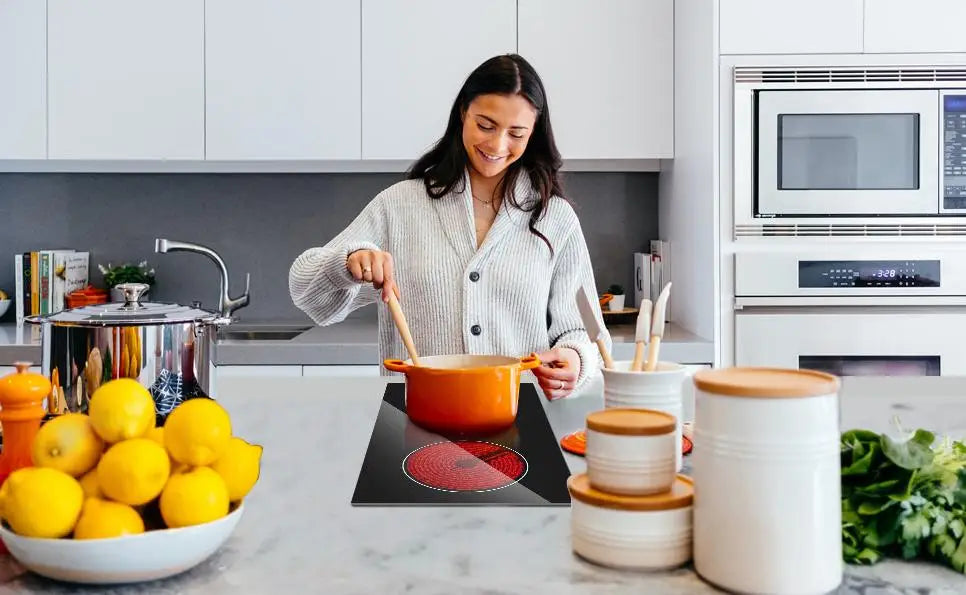 Karinear 2 Burners Electric Cooktop 12Inch Built-in Stove Top Knobs Control Residual Heat Indicator, 220v- 240v No Plug included