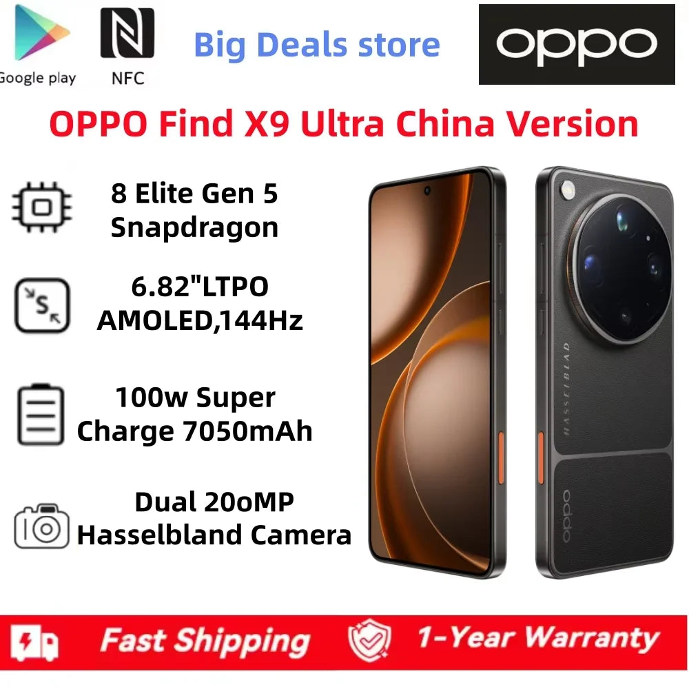 China Version Oppo Find X9 Ultra Snapdragon 8 Elite Gen 5 6.82" AMOLED 144Hz Display Dual 200.0MP Cameras 7050mAh 100W Charge