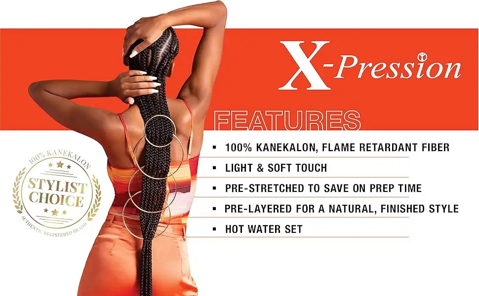 Sensationnel African Collection Braids 6X X-Pression Pre-Stretched Braid 58" - Lightweight, Long-Lasting