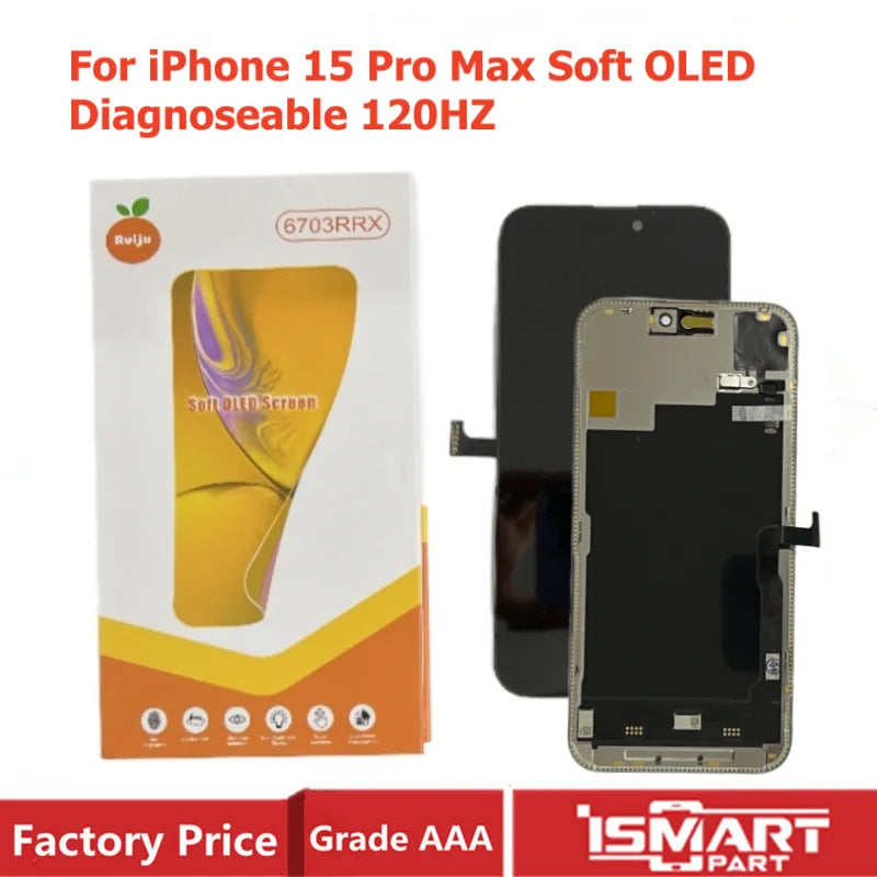 Diagnosable For iPhone 16 Pro Max Screen 17 15Pro 14Pro Max 16 15 Plus Display LCD with 3D Touch Digitizer Assembly Soft OLED RJ