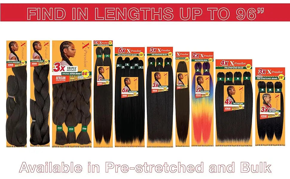 Sensationnel African Collection Braids 6X X-Pression Pre-Stretched Braid 58" - Lightweight, Long-Lasting