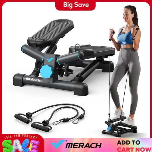 MERACH Mini Stepper for Exercise Twist Stair Stepper 330LBS Capacity Stepper Exercise Equipment with Resistance Band for Fitness