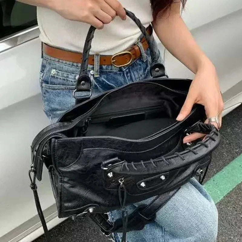 Luxury Designer City Motorcycle Shoulder Tote Bag for Women Large Capacity Autumn Winter Handbag Crossbody Stylish Women's Bag