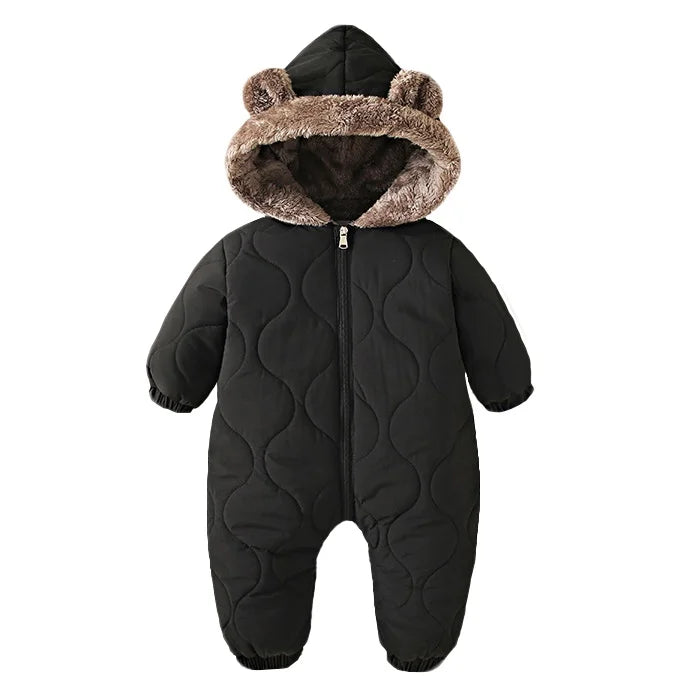 Baby jumpsuit winter new plush and thick hooded down climbing suit for babies to go out and hug clothes, newborn cotton jacket