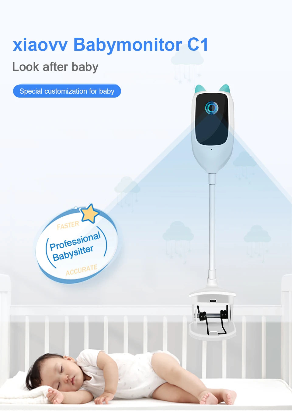 4MP 2K WiFi indoor high-definition crying detection baby monitor full-color night vision 360 degree rotating network camera